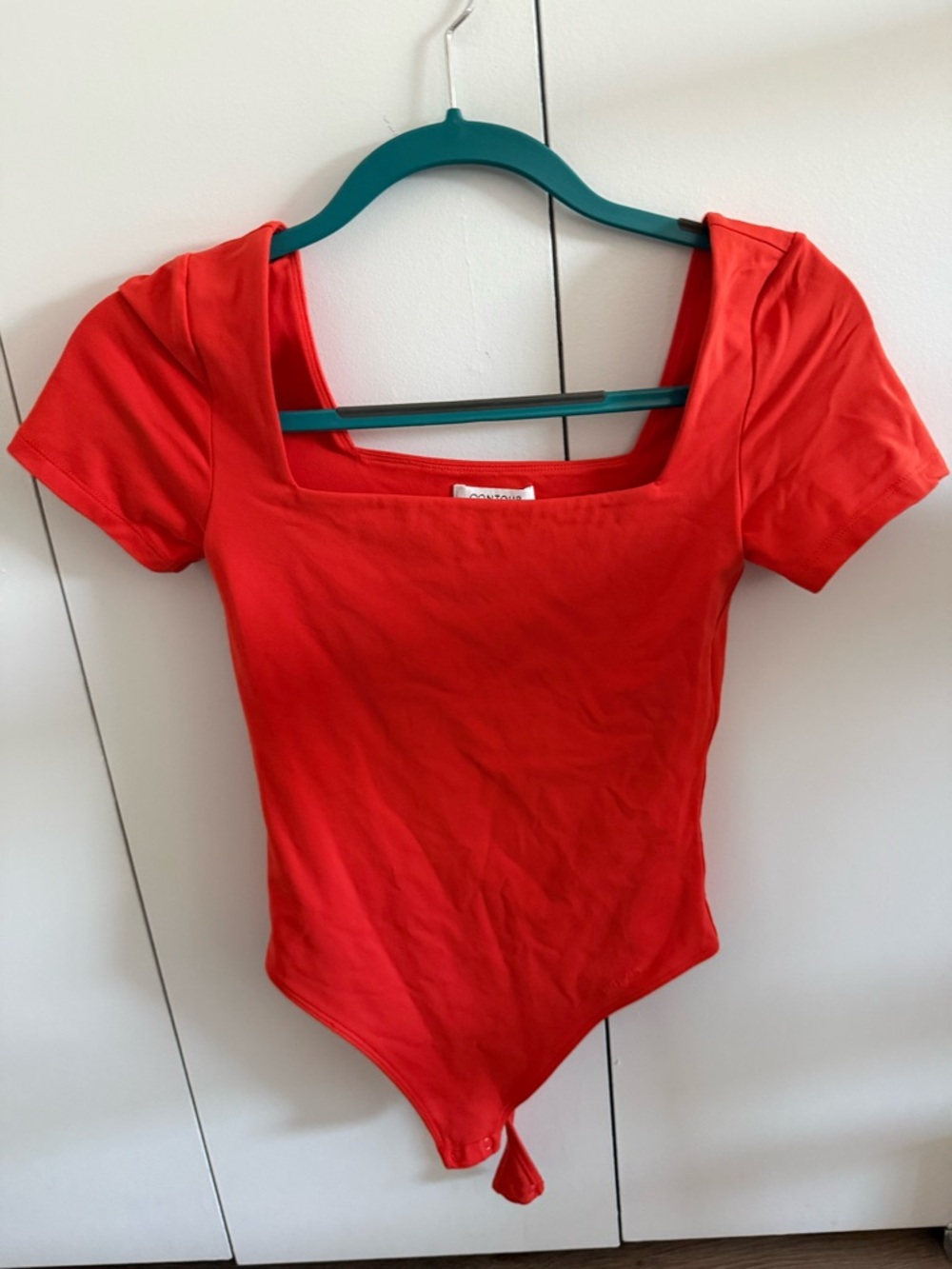 Aritzia Red / Orange Square-Neck Short Sleeve Bodysuit